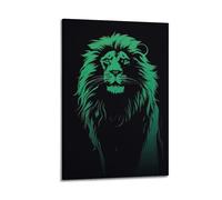 Impression sur toile minimaliste représentant un lion cyan brillant - Symbole de puissance - Regard féroce - Décoration pour chambre à coucher - 60 x 90 cm