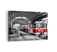 Impression sur Toile Moderne 100x70 cm Noir et Blanc Autos - 2558 | Rail Gare Former Moderne Tableau Décoratif Grand Décoration Murale Art Mural Toile Imprimée Salon Chambre Cuisine ARTTOR