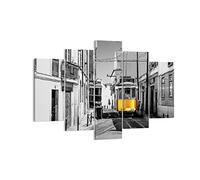 Impression sur Toile Moderne 150x100 cm Architecture Noir et Blanc - 4977 | Tram Portugal Lisbonne Moderne Tableau Décoratif Grand Décoration Murale Art Mural Toile Imprimée Salon Chambre ARTTOR