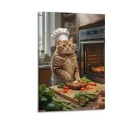 Impression sur Toile Moderne Animal Affiche Cuisinier Chat dans la Cuisine Art Décor Mignon et Drôle 40x60cm Style Cadre