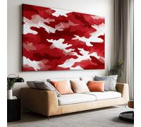 Impression sur Toile Moderne Camouflage Rouge Blanc Image sur Toile Affiche 70x50cm Tableau Decoration Murale Salon Chambre Coucher Salle de Bains Couloir