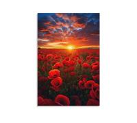 Impression sur toile moderne de coquelicot coucher de soleil crépuscule fleur paysage décoration murale pour salon, chambre à coucher