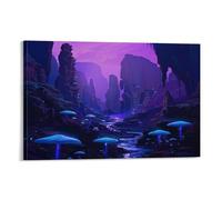 Impression sur toile moderne de paysage de montagne, rivière rustique, beaux champignons - Œuvre d'art pour décoration murale d'intérieur, salon, chambre à coucher, cadre 40 x 60 cm