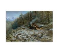 Impression sur toile moderne de Rosa Bonheur, berger au clair de lune dans les Pyrénées (1897) - Décoration murale moderne pour salon, chambre à coucher - 30 x 45 cm