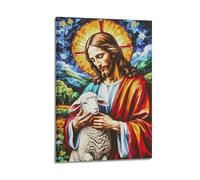 Impression sur toile moderne - Jésus avec agneau - Art religieux - Poster vitrail pour décoration d'intérieur spirituelle - 20 x 30 cm - Style cadre