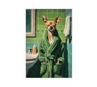 Impression sur toile moderne médiévale représentant un chien fantaisiste en peignoir avec un Rob vert 4 (1)