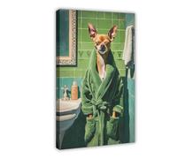 Impression sur toile moderne médiévale représentant un chien fantaisiste en peignoir avec un Rob vert 4 (1)