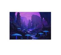 Impression sur toile moderne paysage de montagne, rivière rustique, beaux champignons, affiche d'œuvre d'art pour décoration murale d'intérieur, salon - 40 x 60 cm