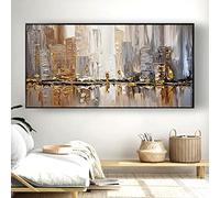 Impression sur toile moderne - Peinture à l'huile - Art mural abstrait - Texture dorée - Décoration murale de New York City - 50 x 100 cm - Sans cadre
