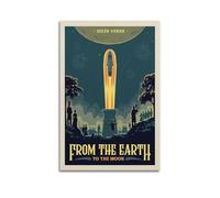 Impression sur toile moderne pour album photo de famille - Impression sur toile de Jules Verne Rocket Launch - Décoration de chambre à coucher - 30 x 45 cm