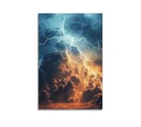 Impression sur toile moderne pour décoration murale d'intérieur - Affiche de paysage - Tonnerre et foudre - Scène de nuage dominatrice - Superbe et super atmosphérique - 60 x 90 cm - Style sans cadre