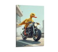 Impression sur toile moderne pour décoration murale d'intérieur - Poster fantaisie - Canard équitation moto insolite et énergique - 60 x 90 cm - Style cadre