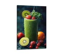 Impression sur toile moderne pour décoration murale familiale, affiche de nourriture, fruits verts, jus de légumes, débordement, réveil, vitalité, goût, cuisine, 20 x 30 cm, style cadre