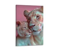 Impression sur toile moderne pour la maison - Affiche d'art lionne et ourson affectueuse montre l'amour maternel charme peinture décorative 40 x 60 cm style cadre
