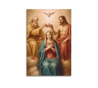 Impression sur toile moderne pour la maison - Affiche de scène religieuse représentant les figures sacrées couronnant Marie Honneur Foi Décoration Peinture 40 x 60 cm Sans cadre