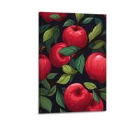 Impression sur toile moderne pour la maison - Affiche d'illustration de pommes rouges et de feuilles vertes - Repulpé et frais - Peinture décorative de vitalité naturelle - 60 x 90 cm - Style cadre