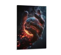 Impression sur toile moderne pour la maison - Poster créatif avec main de lave tenant une étoile en collision avec une puissance mystérieuse Superbe art décoratif 40 x 60 cm style cadre
