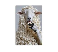 Impression sur toile moderne pour la maison - Poster d'art mouton avec pop-corn amusant spectacle charme ludique peinture décorative 60 x 90 cm style sans cadre