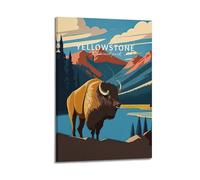 Impression sur toile moderne pour la maison - Poster de paysage du parc national des bisons de Yellowstone - Art décoratif - 40 x 60 cm - Style cadre
