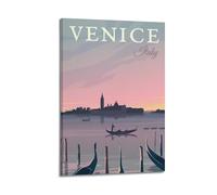 Impression sur toile moderne pour la maison - Poster de voyage paysage de Venise Image romantique spectacle ville charme peinture décorative 30 x 45 cm style cadre