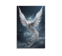 Impression sur toile moderne pour la maison, poster fantastique, phénix blanc majestueux en vol, 40 x 60 cm, sans cadre