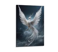 Impression sur toile moderne pour la maison, poster fantastique, phénix blanc majestueux en vol, 60 x 90 cm, style cadre