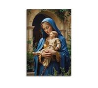 Impression sur toile moderne pour la maison, sculpture religieuse de Madonna, enfant, statue de scène sereine, peinture décorative, 50 x 75 cm, style sans cadre
