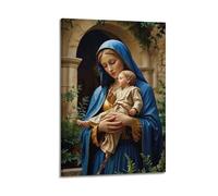 Impression sur toile moderne pour la maison - Sculpture religieuse de Madonna Enfant Statue Scène Sereine Peinture décorative 40 x 60 cm Style cadre