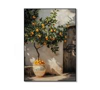Impression sur toile moderne représentant une fenêtre méditerranéenne avec des citronniers, affiche sans cadre représentant des citronniers côtiers pour la décoration du salon (70 x 100 cm/sans cadre)