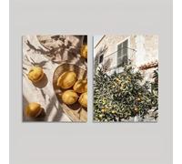 Impression sur toile moderne style cottagecore, paysages italiens, jardin de citronniers, affiche pour décoration de chambre à coucher (40 x 60 cm x 2, toile enveloppée)