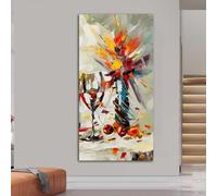 Impression sur toile, motif abstrait, motif fleur, tasse à vin, art mural, pour salon, décoration d'intérieur moderne, 62 x 122 cm (24 x 49 pouces), cadre intérieur