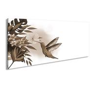 Impression sur toile Motif colibri qui embrasse une fleur dans un jeu de couleurs tropical 100 x 50 cm XXL Impression d'art sur châssis Décoration murale pour salon
