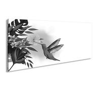 Impression sur toile Motif colibri qui embrasse une fleur dans un jeu de couleurs tropical 120 x 60 cm XXL Impression d'art sur châssis Décoration murale pour salon