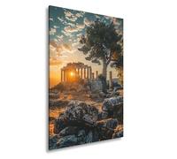 Impression sur toile Motif colonnes de l'antiquité se réveillent dans la gloire du nouveau matin Format : 90 x 60 cm XXL Impression d'art sur châssis Décoration murale pour salon