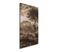 Impression sur toile Motif colonnes de l'antiquité se réveillent dans la gloire du nouveau matin Panorama 80 x 40 cm Effet : sépia XXL Impression d'art sur châssis Décoration de salon