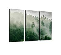 Impression sur toile Motif forêt dans le brouillard Aubes et images d'art mural moderne Photographie Décoration d'intérieur Motif unique tendue et encadrée 3 pièces