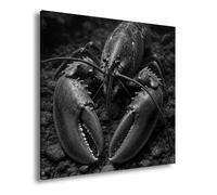 Impression sur toile Motif gros plan d'un homard sur pierres Noir et blanc 40 x 40 cm