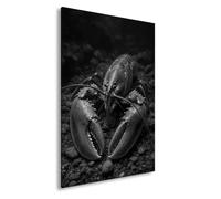 Impression sur toile Motif gros plan d'un homard sur pierres Noir et blanc 60 x 40 cm