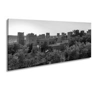 Impression sur toile motif Kasbah rouge argile dans la lumière dorée du soleil couchant - 60 x 30 cm - Effet : noir et blanc XXL - Impression d'art sur châssis - Décoration de salon