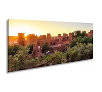 Impression sur toile motif Kasbah rouge argile dans la lumière dorée du soleil couchant 60 x 30 cm XXL Impression d'art sur châssis Décoration murale pour salon