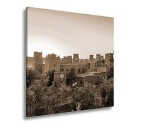 Impression sur toile motif Kasbah rouge argile dans la lumière dorée du soleil couchant Format : 70 x 70 cm Effet : sépia XXL Impression d'art sur châssis Décoration de salon