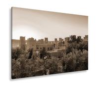 Impression sur toile motif Kasbah rouge argile dans la lumière dorée du soleil couchant Format : 70 x 50 cm Effet : sépia XXL Impression d'art sur châssis Décoration de salon