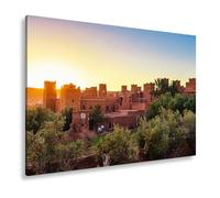 Impression sur toile motif Kasbah rouge argile dans la lumière dorée du soleil couchant Format XXL : 80 x 60 cm Impression d'art sur châssis Décoration murale pour salon