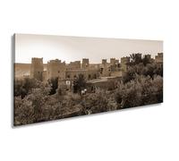 Impression sur toile motif Kasbah rouge argileux dans la lumière dorée du soleil couchant - 80 x 40 cm - Effet : sépia XXL - Impression d'art sur châssis - Décoration de salon