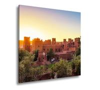 Impression sur toile motif Kasbah rouge argileux dans la lumière dorée du soleil couchant Format XXL : 40 x 40 cm