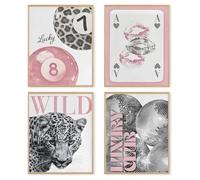 Impression sur toile, motif léopard, rose, guépard, images tendance, chic, luxe, Y2K, posters tendance pour adolescents, filles, résidence universitaire, sans cadre, 30 x 40 cm, 4 pièces