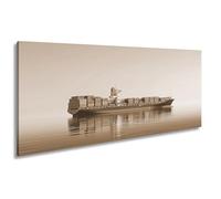 Impression sur toile Motif Majesté du cargo dans un lac calme 120 x 60 cm Effet : sépia XXL Impression d'art sur châssis Décoration de salon