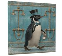 Impression sur toile motif pingouin fantaisie, bleu vintage, décoration d'intérieur insolite pour salon, chambre à coucher, bureau, cadeau 30,5 x 30,5 cm