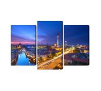 Impression sur toile multi-pièces - Panorama de Berlin au coucher du soleil - Décoration murale moderne et impression d'art - Pour salon, chambre à coucher, cuisine, couloir - XXL - 90 x 60 cm