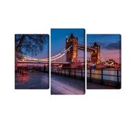 Impression sur toile multi-pièces Tower Bridge à Londres au coucher du soleil - Décoration murale moderne et impression d'art - Pour salon, chambre à coucher, cuisine, couloir - XXL - 120 x 80 cm